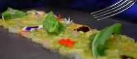Carpaccio de camarones con dressing de rúcula y miel Carpaccio de camarones con dressing de rúcula y miel